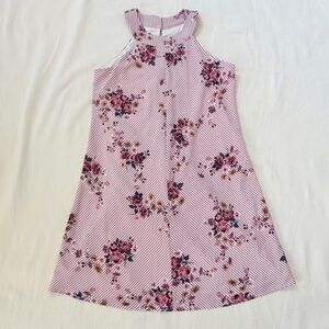 Three Pink Hearts Womens Floral Short Dress Sleeveless Striped Summer Party XS